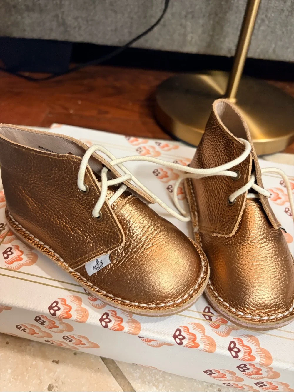 Metallic Bronze Kids Lace-Up Booties